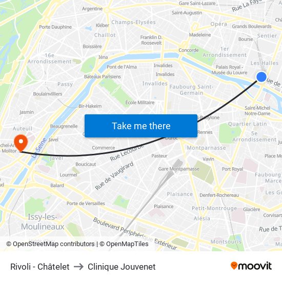 Rivoli - Châtelet to Clinique Jouvenet map