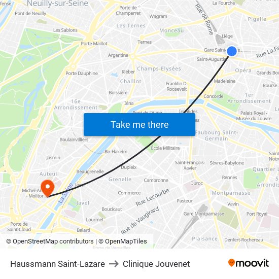Haussmann Saint-Lazare to Clinique Jouvenet map