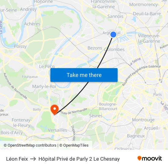 Léon Feix to Hôpital Privé de Parly 2 Le Chesnay map