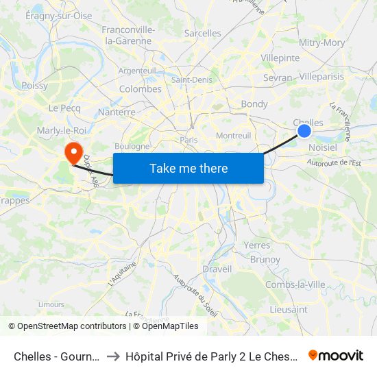 Chelles - Gournay to Hôpital Privé de Parly 2 Le Chesnay map