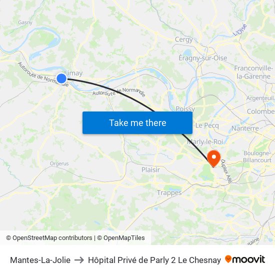 Mantes-La-Jolie to Hôpital Privé de Parly 2 Le Chesnay map