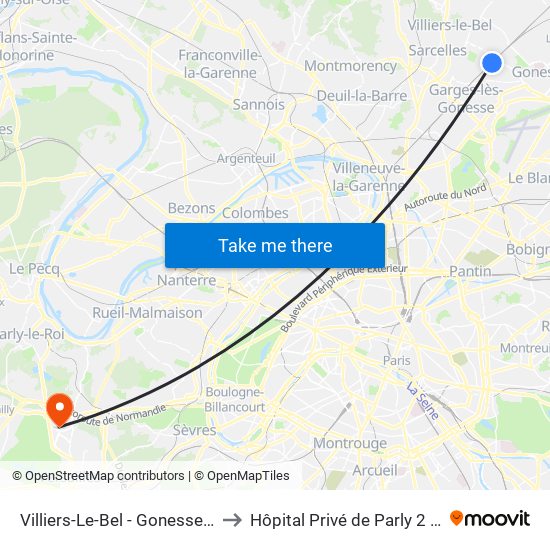 Villiers-Le-Bel - Gonesse - Arnouville to Hôpital Privé de Parly 2 Le Chesnay map