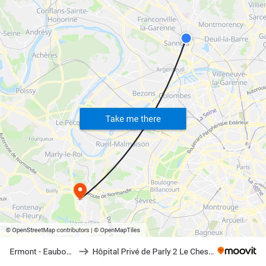 Ermont - Eaubonne to Hôpital Privé de Parly 2 Le Chesnay map