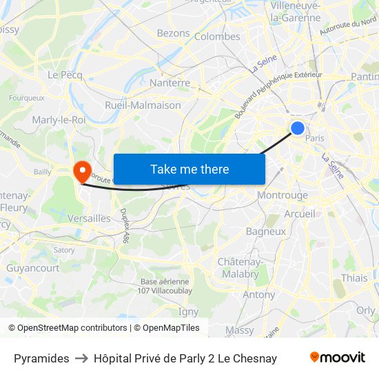 Pyramides to Hôpital Privé de Parly 2 Le Chesnay map
