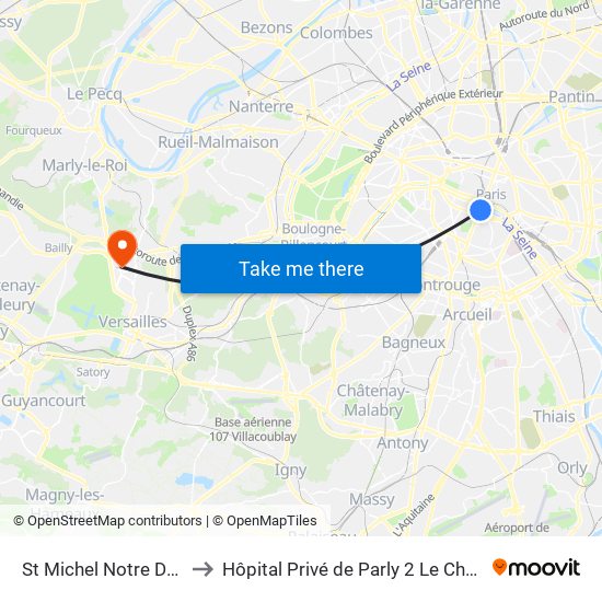 St Michel Notre Dame to Hôpital Privé de Parly 2 Le Chesnay map