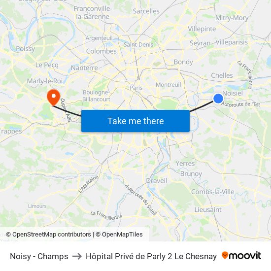 Noisy - Champs to Hôpital Privé de Parly 2 Le Chesnay map