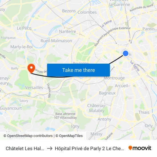Châtelet Les Halles to Hôpital Privé de Parly 2 Le Chesnay map