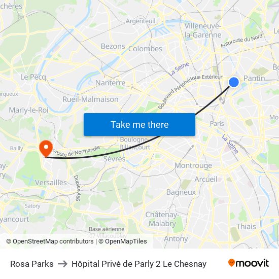 Rosa Parks to Hôpital Privé de Parly 2 Le Chesnay map