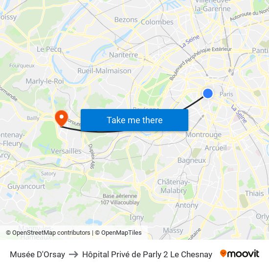 Musée D'Orsay to Hôpital Privé de Parly 2 Le Chesnay map