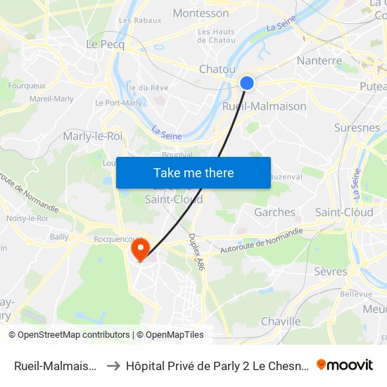 Rueil-Malmaison to Hôpital Privé de Parly 2 Le Chesnay map