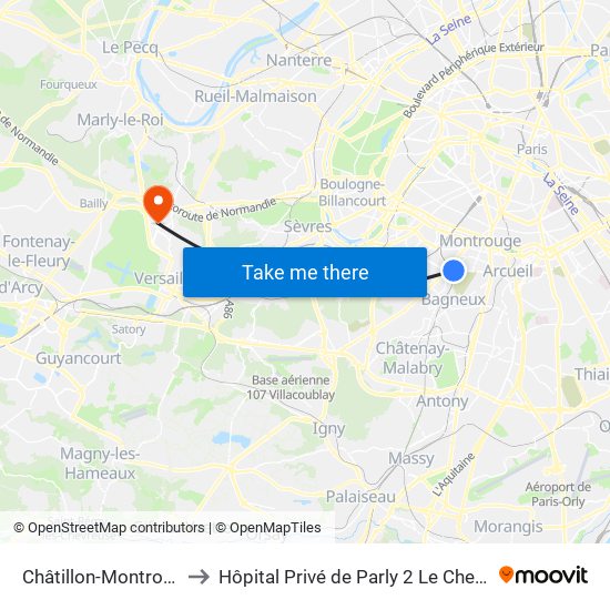 Châtillon-Montrouge to Hôpital Privé de Parly 2 Le Chesnay map