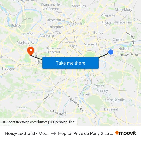 Noisy-Le-Grand - Mont D'Est to Hôpital Privé de Parly 2 Le Chesnay map