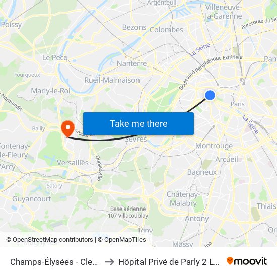 Champs-Élysées - Clemenceau to Hôpital Privé de Parly 2 Le Chesnay map