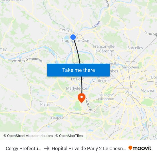 Cergy Préfecture to Hôpital Privé de Parly 2 Le Chesnay map