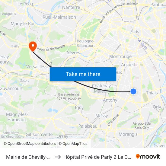 Mairie de Chevilly-Larue to Hôpital Privé de Parly 2 Le Chesnay map