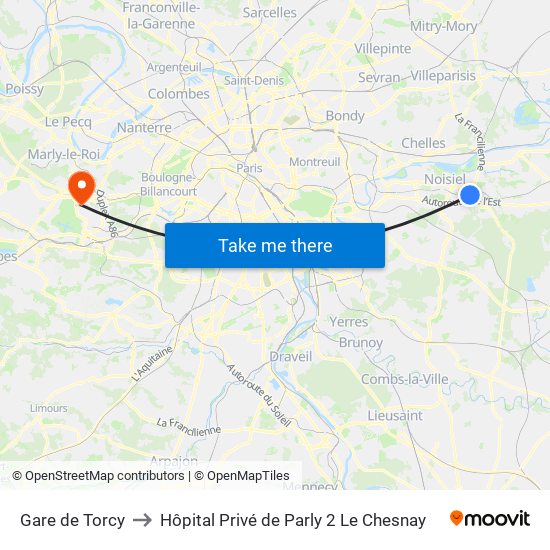 Gare de Torcy to Hôpital Privé de Parly 2 Le Chesnay map