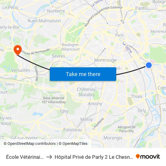 École Vétérinaire to Hôpital Privé de Parly 2 Le Chesnay map