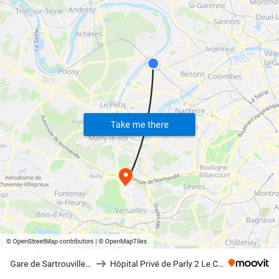 Gare de Sartrouville - RER to Hôpital Privé de Parly 2 Le Chesnay map