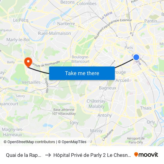 Quai de la Rapée to Hôpital Privé de Parly 2 Le Chesnay map