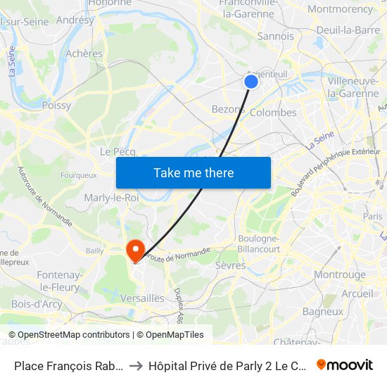 Place François Rabelais to Hôpital Privé de Parly 2 Le Chesnay map
