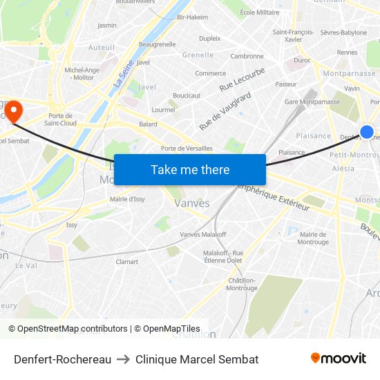 Denfert-Rochereau to Clinique Marcel Sembat map