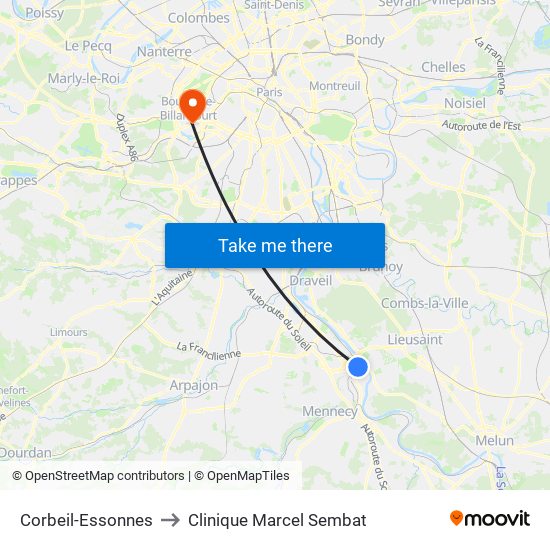 Corbeil-Essonnes to Clinique Marcel Sembat map