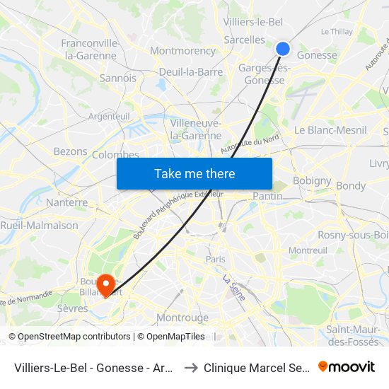 Villiers-Le-Bel - Gonesse - Arnouville to Clinique Marcel Sembat map