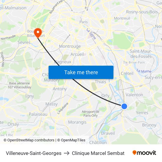 Villeneuve-Saint-Georges to Clinique Marcel Sembat map