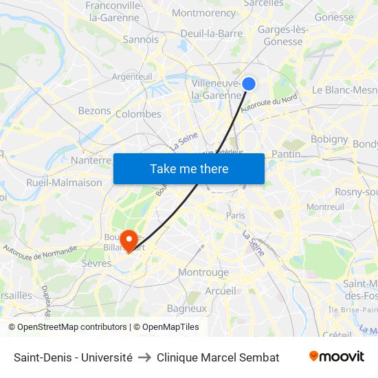 Saint-Denis - Université to Clinique Marcel Sembat map