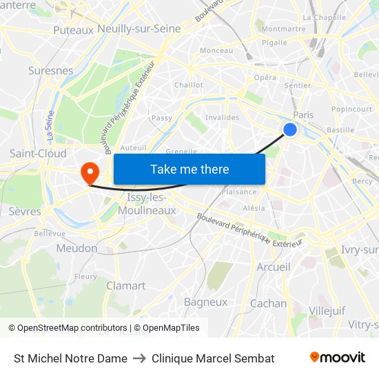 St Michel Notre Dame to Clinique Marcel Sembat map
