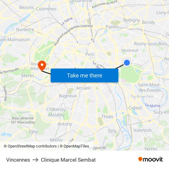 Vincennes to Clinique Marcel Sembat map