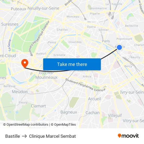 Bastille to Clinique Marcel Sembat map