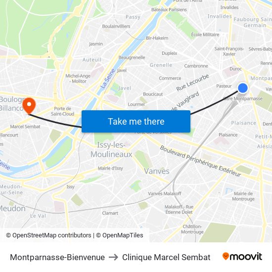 Montparnasse-Bienvenue to Clinique Marcel Sembat map