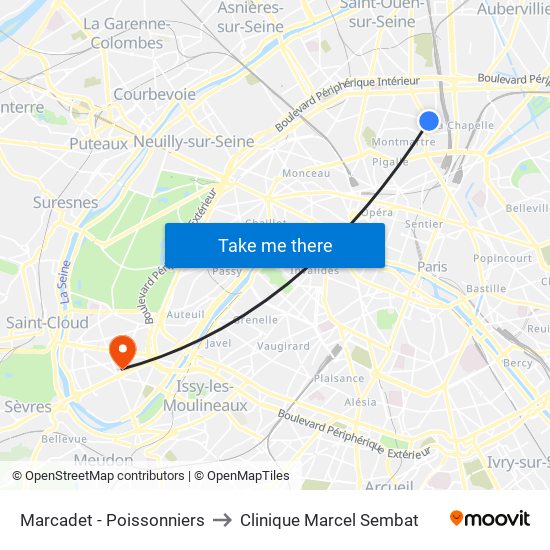 Marcadet - Poissonniers to Clinique Marcel Sembat map