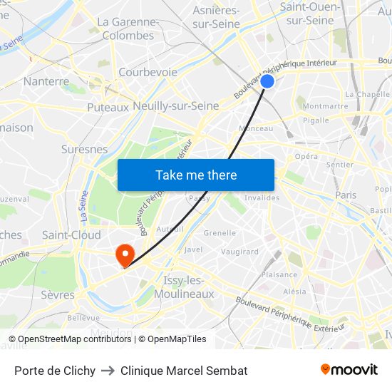 Porte de Clichy to Clinique Marcel Sembat map
