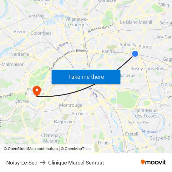 Noisy-Le-Sec to Clinique Marcel Sembat map