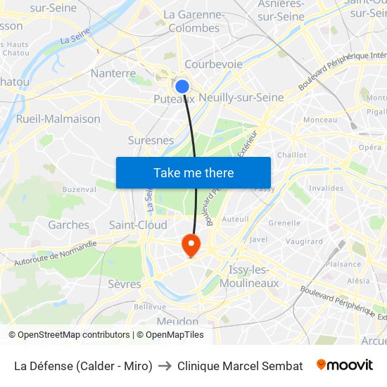 La Défense (Calder - Miro) to Clinique Marcel Sembat map