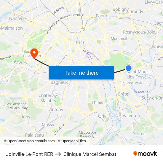 Joinville-Le-Pont RER to Clinique Marcel Sembat map