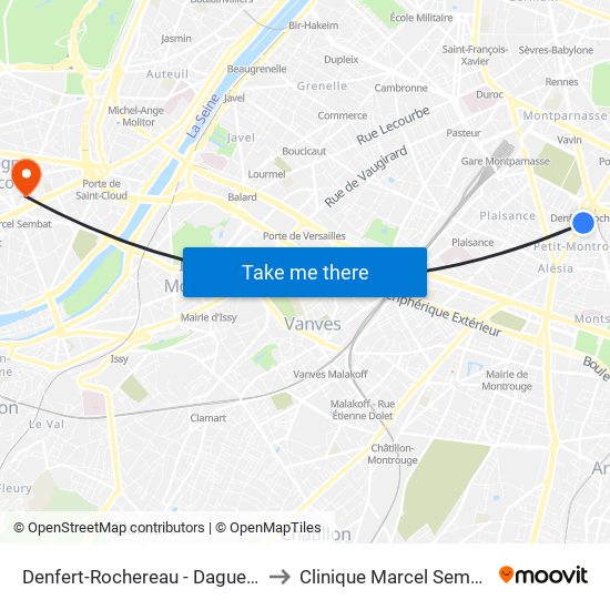 Denfert-Rochereau - Daguerre to Clinique Marcel Sembat map
