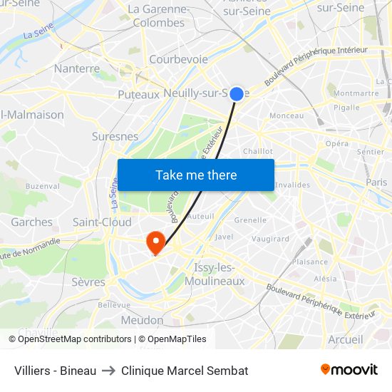 Villiers - Bineau to Clinique Marcel Sembat map