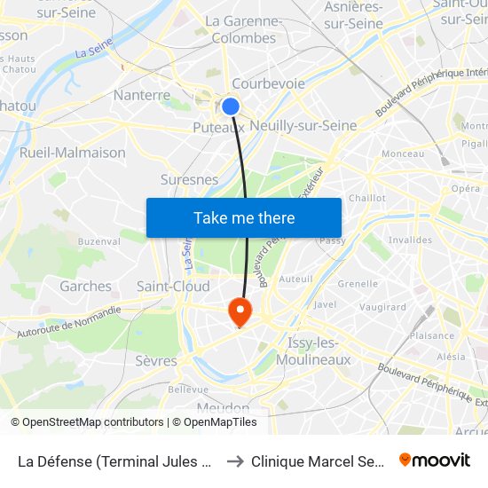 La Défense (Terminal Jules Verne) to Clinique Marcel Sembat map