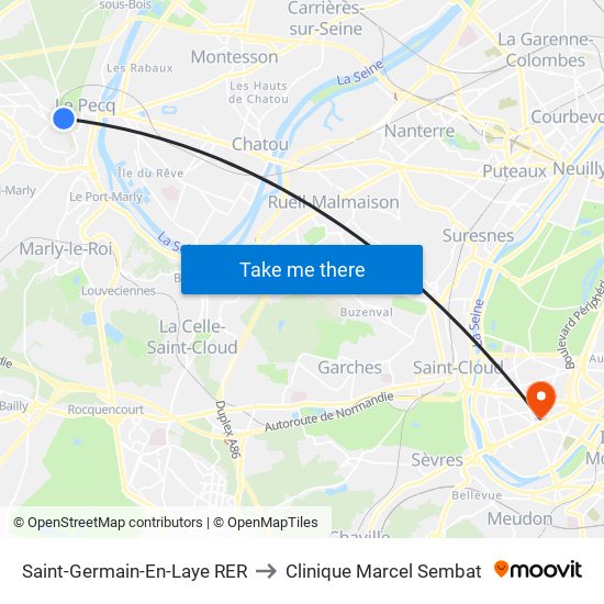 Saint-Germain-En-Laye RER to Clinique Marcel Sembat map
