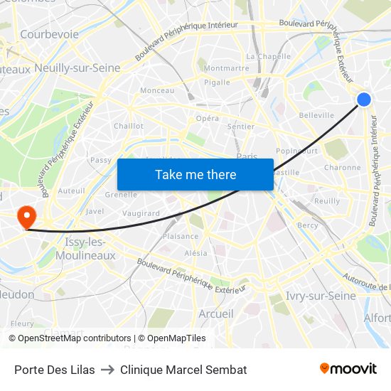 Porte Des Lilas to Clinique Marcel Sembat map