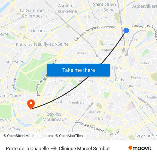 Porte de la Chapelle to Clinique Marcel Sembat map