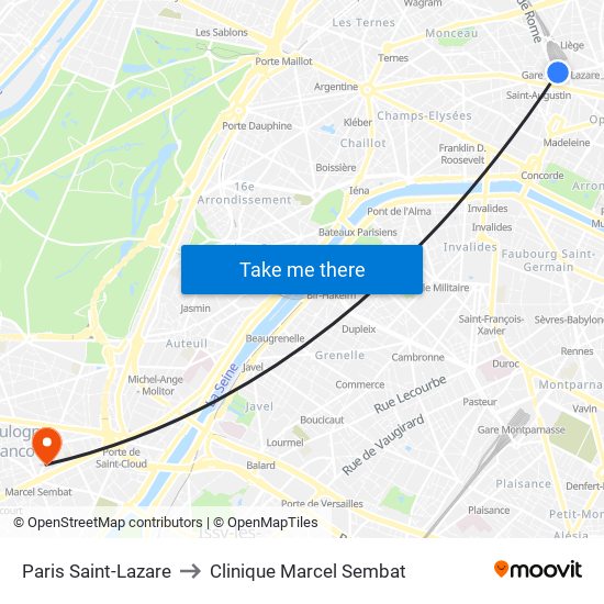 Paris Saint-Lazare to Clinique Marcel Sembat map