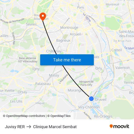Juvisy RER to Clinique Marcel Sembat map