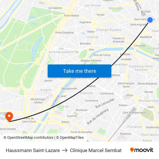 Haussmann Saint-Lazare to Clinique Marcel Sembat map