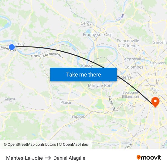 Mantes-La-Jolie to Daniel Alagille map