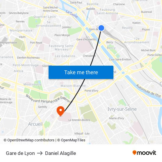 Gare de Lyon to Daniel Alagille map