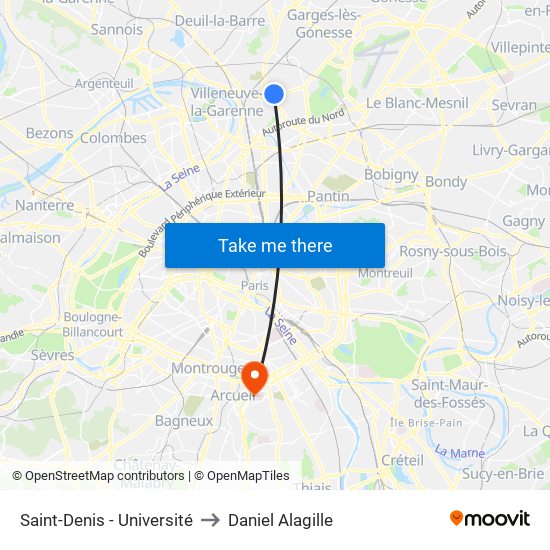 Saint-Denis - Université to Daniel Alagille map